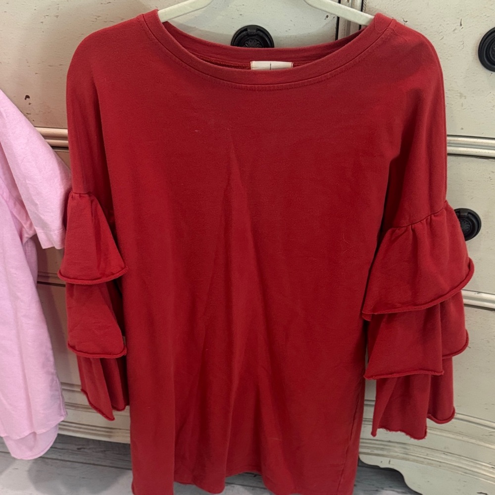 Chic Scarlet Ruffle Sleeve Long Sleeve Top
